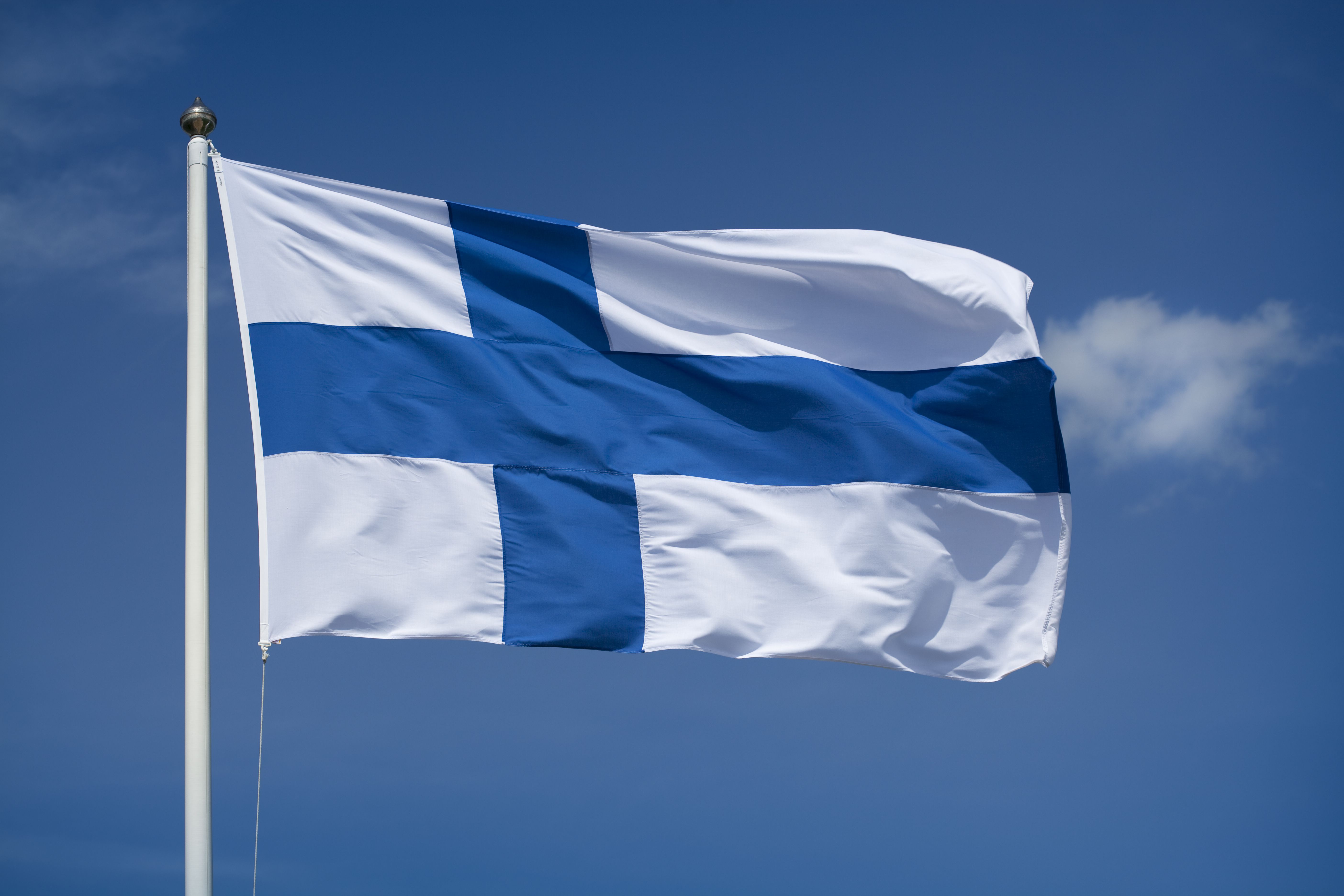 hoisted-finnish-flag-with-a-blue-sky-background-174699335
