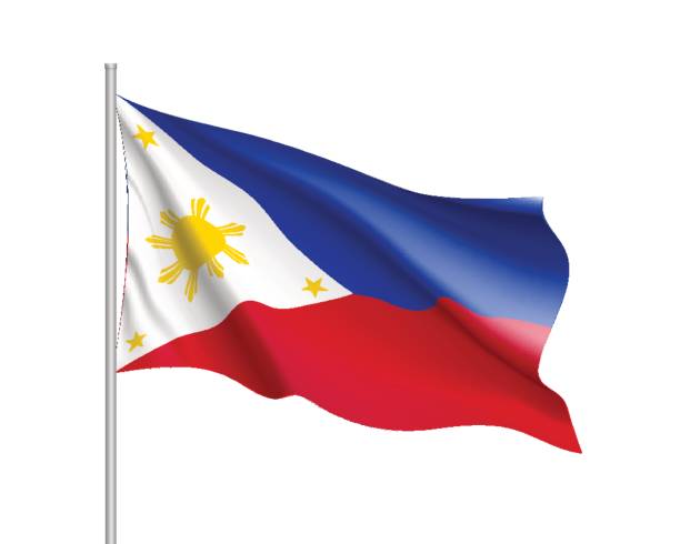 Waving flag of Philippines Republic. Illustration of Asian country flag on flagpole. Vector 3d icon isolated on white background